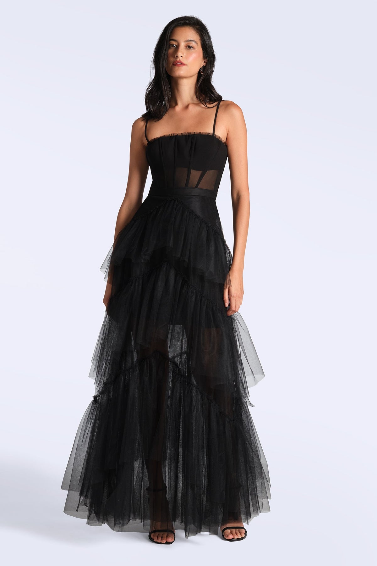 Oly Tiered Ruffle Tulle Evening Gown