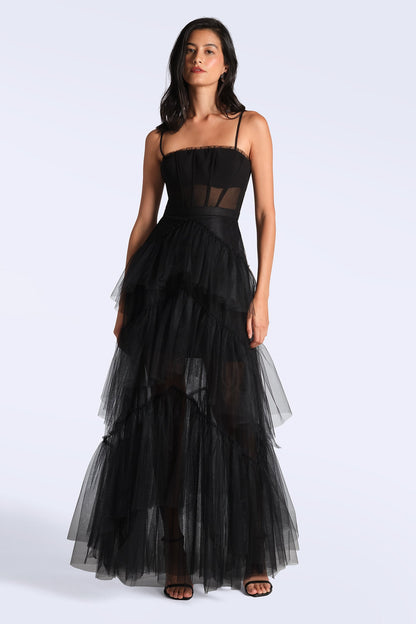 Oly Tiered Ruffle Tulle Evening Gown