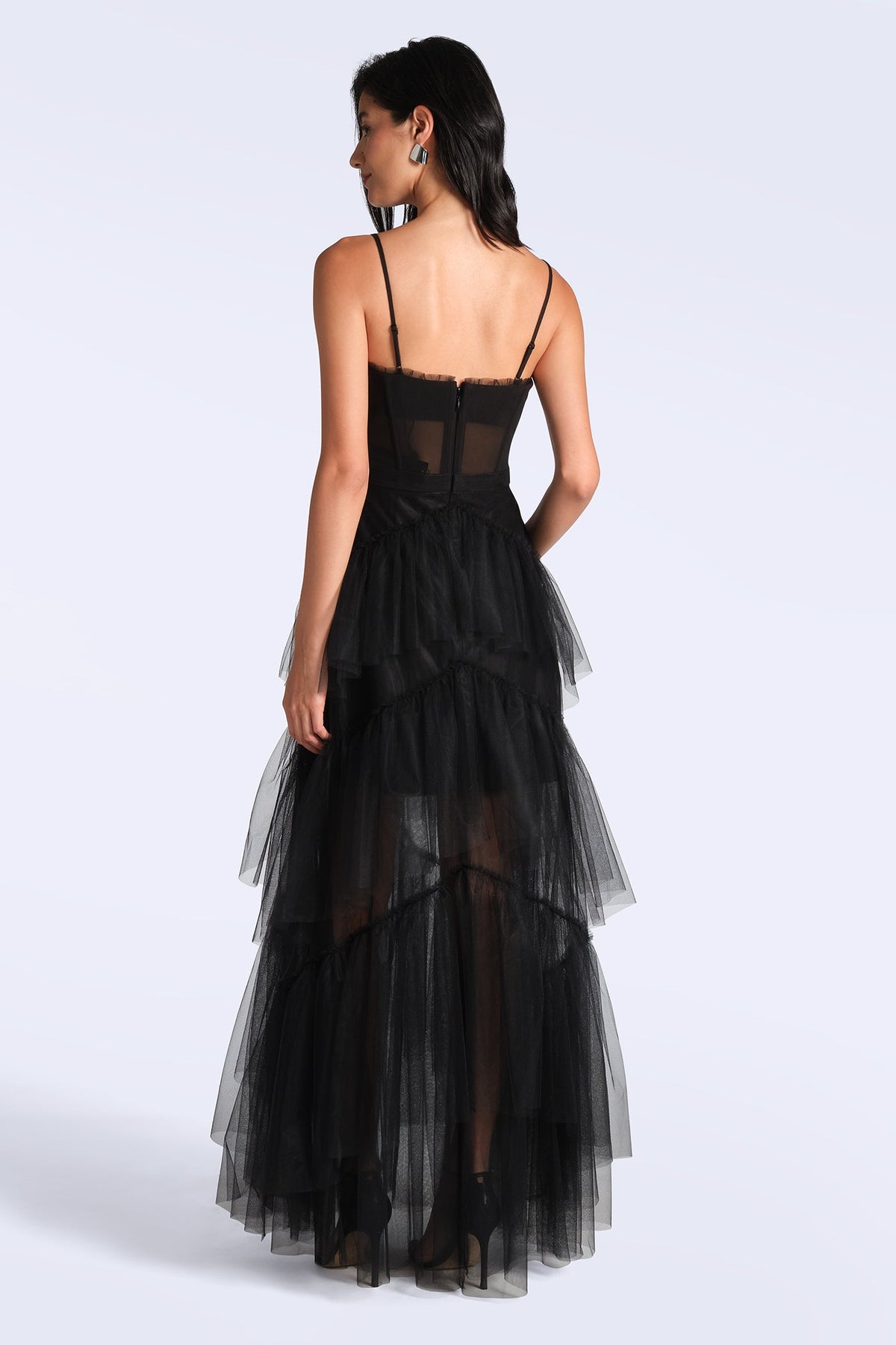 Oly Tiered Ruffle Tulle Evening Gown