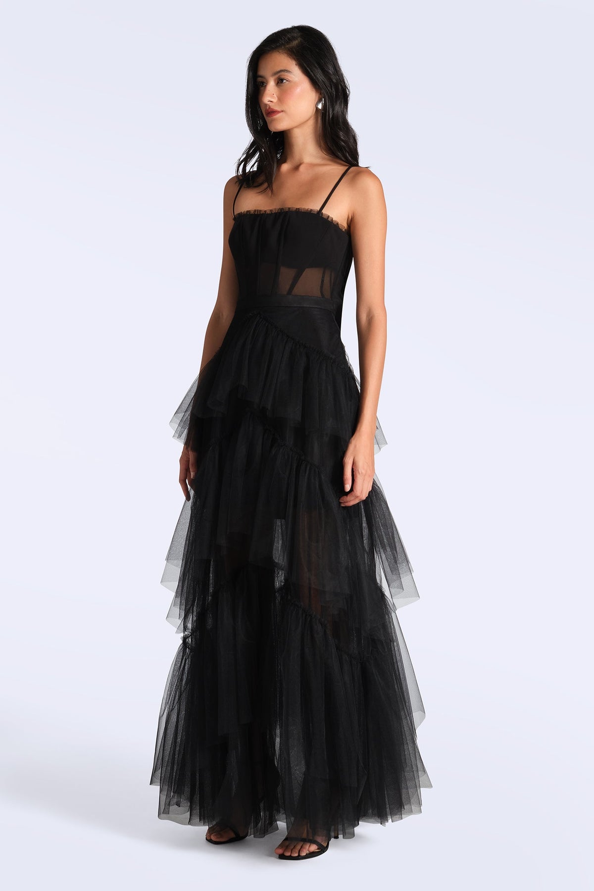 Oly Tiered Ruffle Tulle Evening Gown