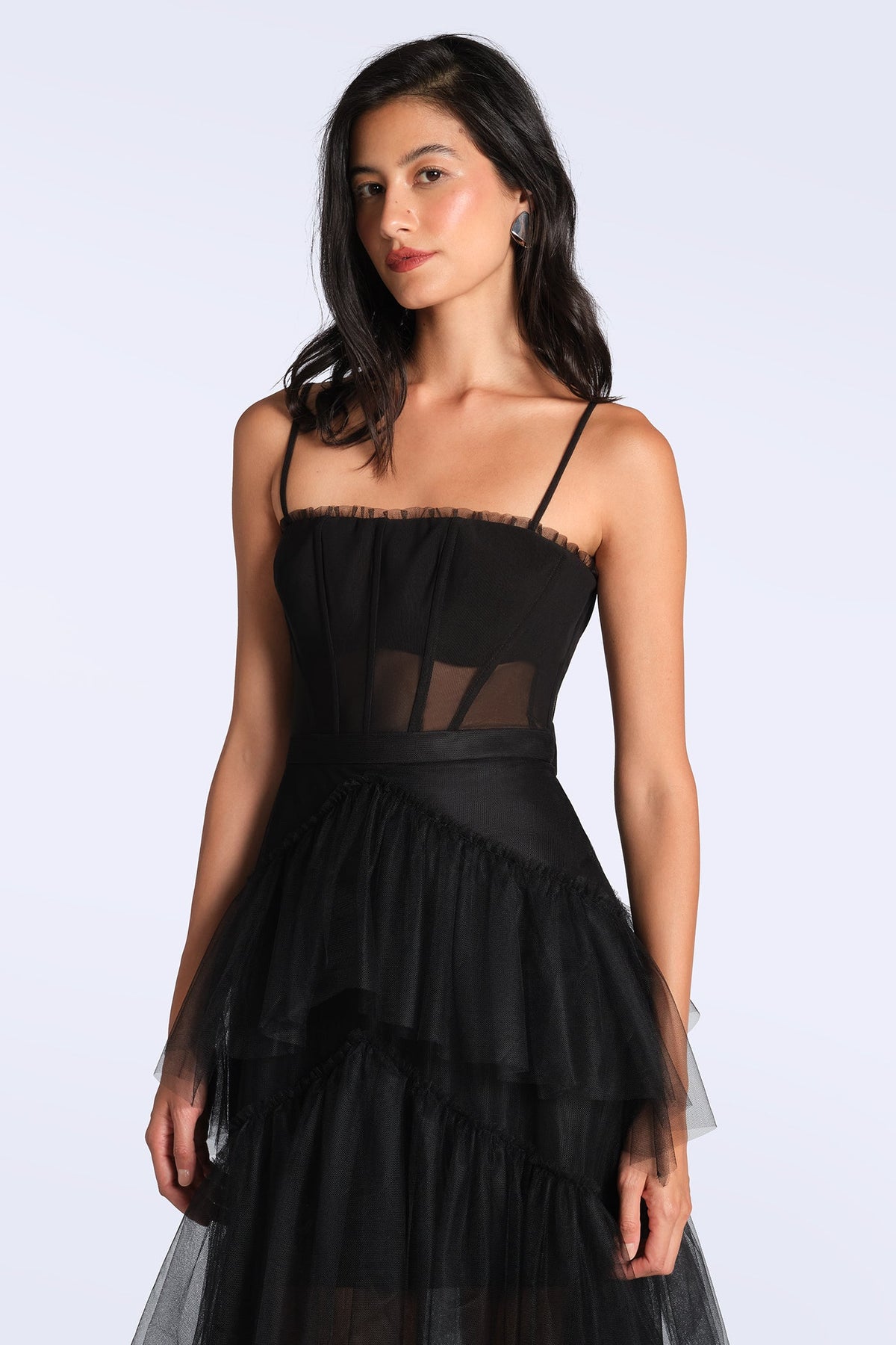 Oly Tiered Ruffle Tulle Evening Gown