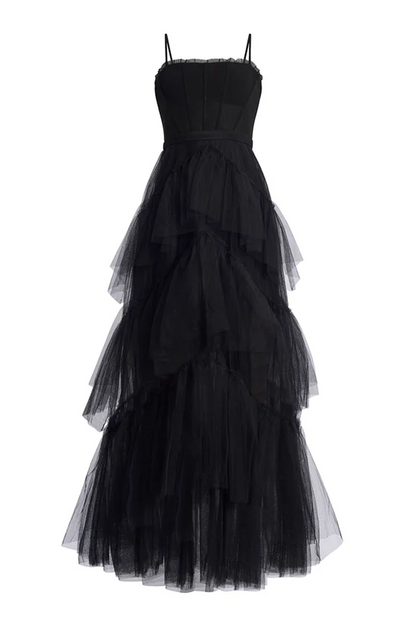 Oly Tiered Ruffle Tulle Evening Gown
