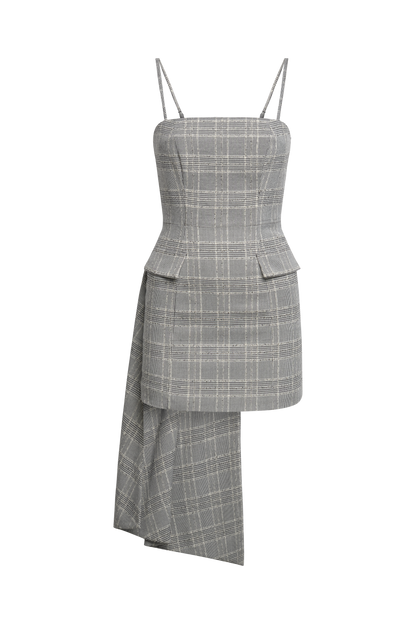 Glen Plaid Dress With Drape