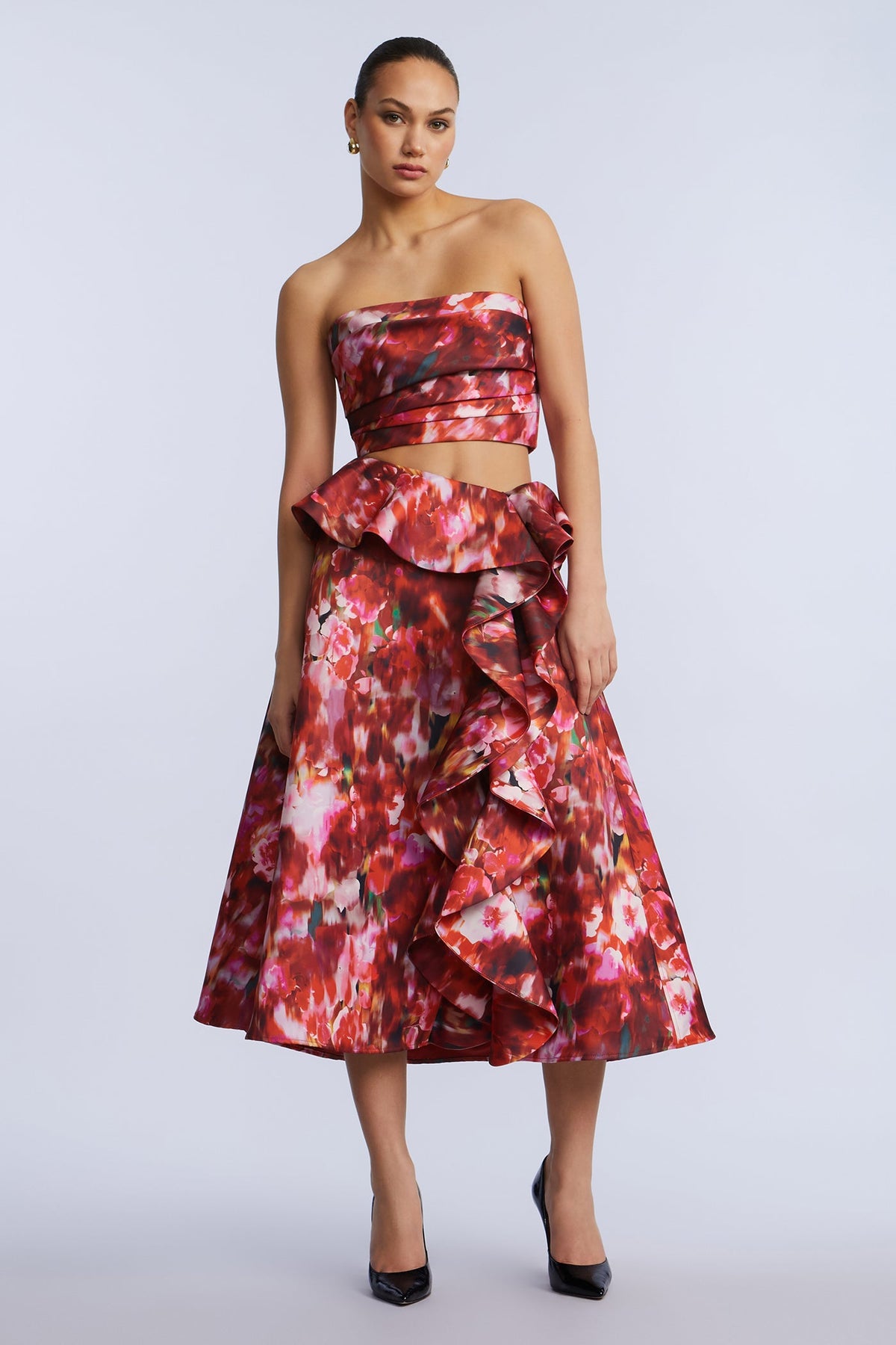 Printed Cascade Midi Skirt