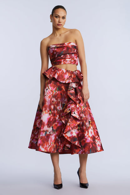 Printed Cascade Midi Skirt