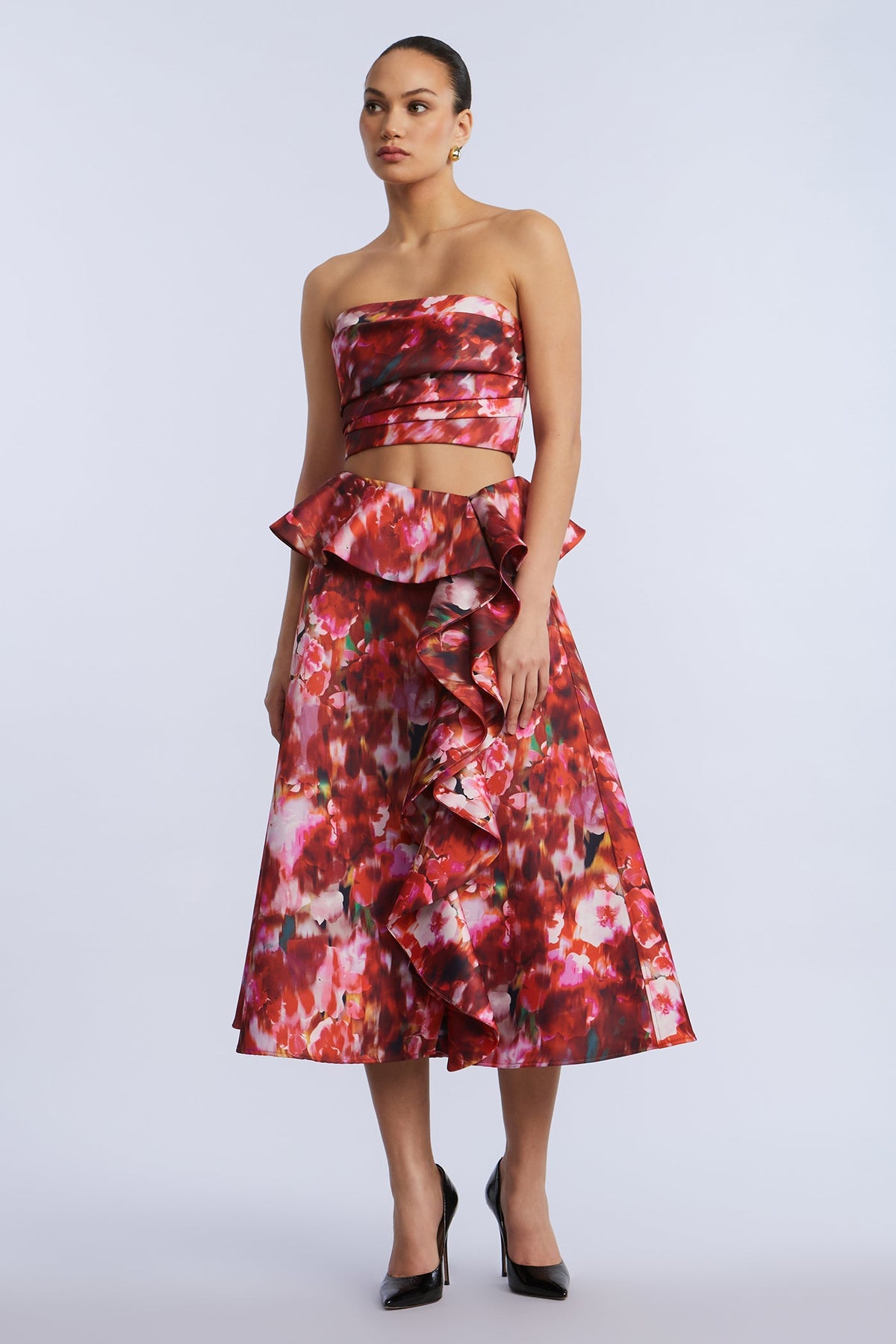Printed Cascade Midi Skirt