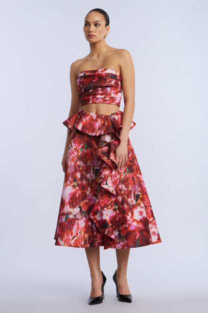 Printed Cascade Midi Skirt