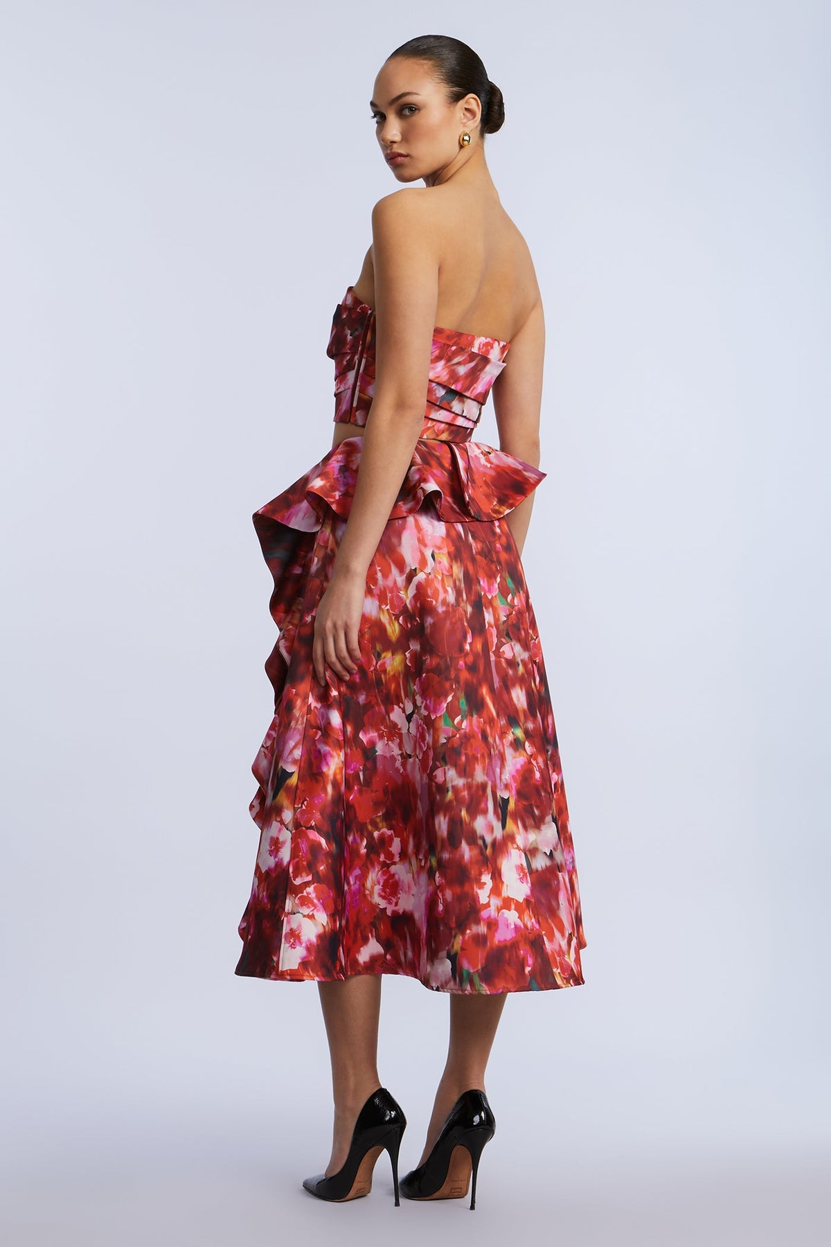 Printed Cascade Midi Skirt