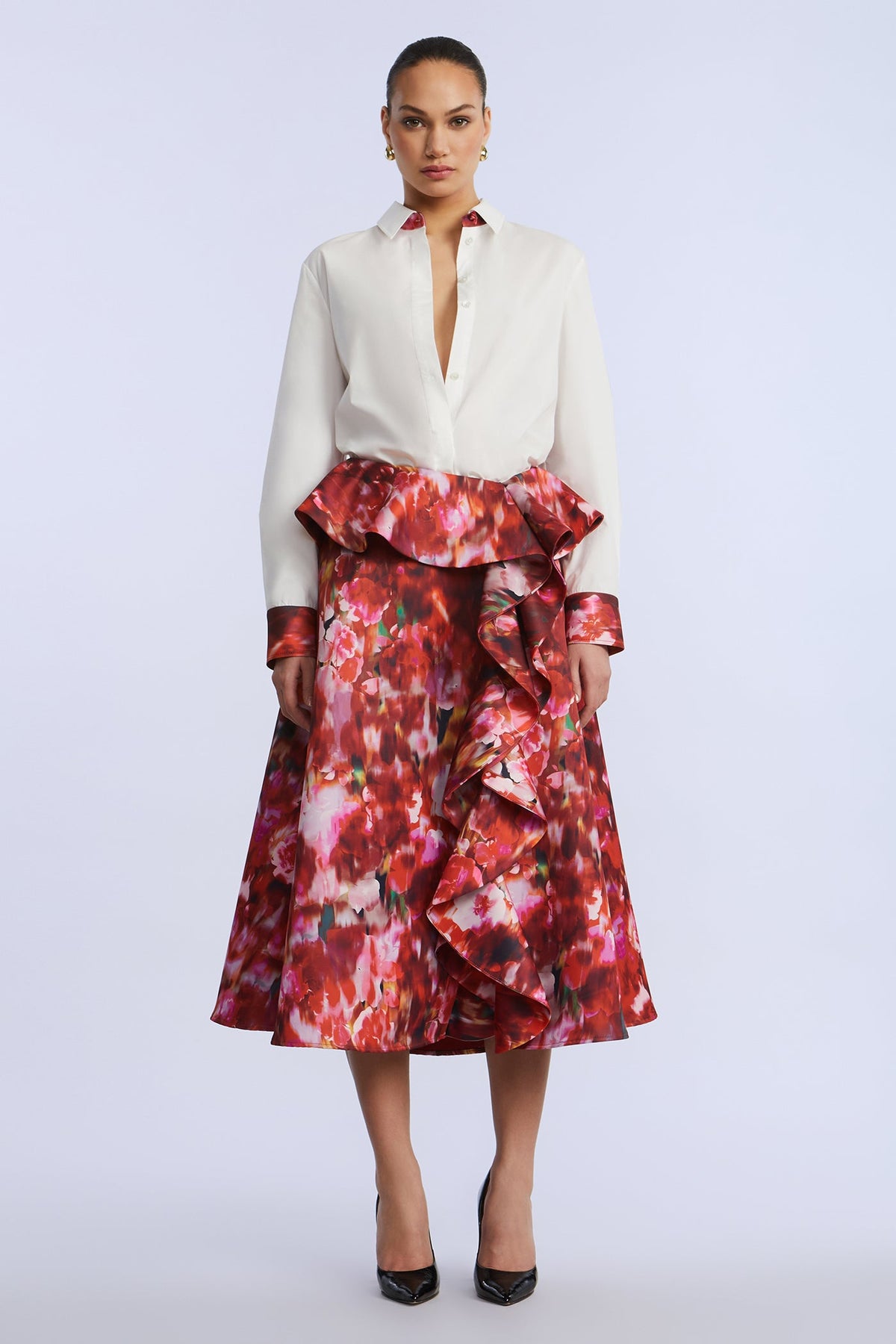 Printed Cascade Midi Skirt