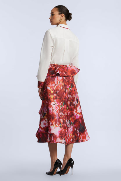 Printed Cascade Midi Skirt
