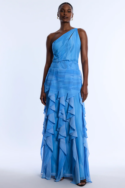 Printed One Shoulder Gown