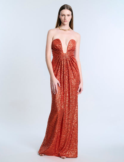 Plunging U Neckline Gown