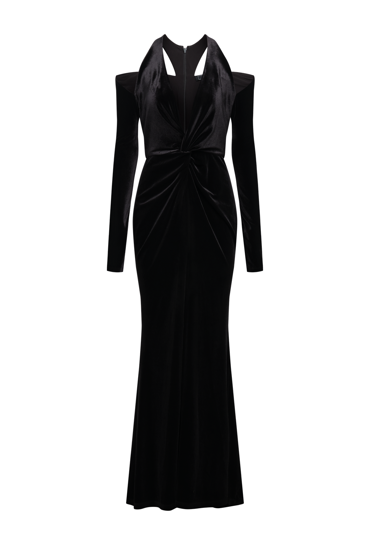 Long Sleeve Halter Velvet Gown