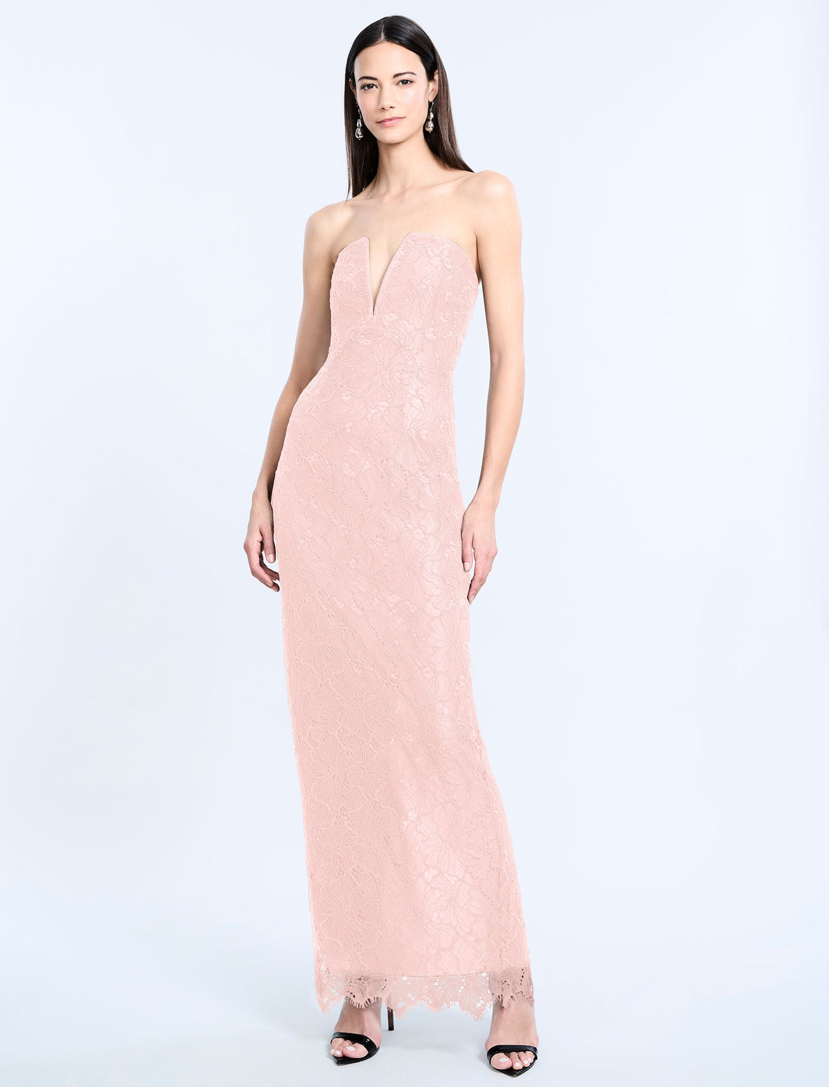 Lace Strapless V Neckline Gown