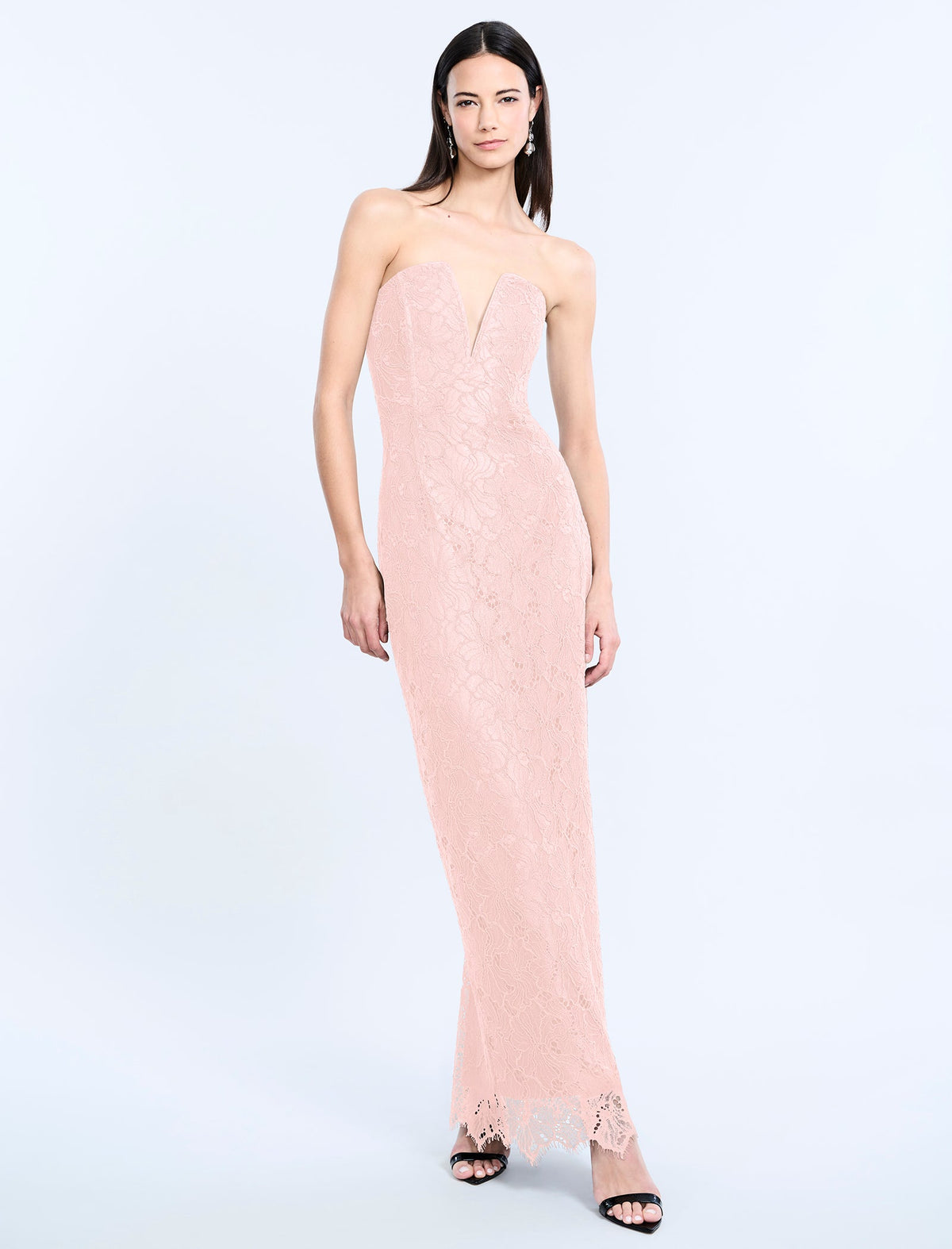 Lace Strapless V Neckline Gown