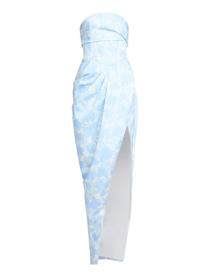 Pleat Bodice Wrap Skirt Gown