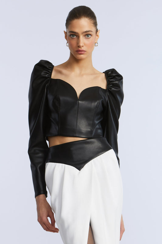 Puff Sleeve Leather Top